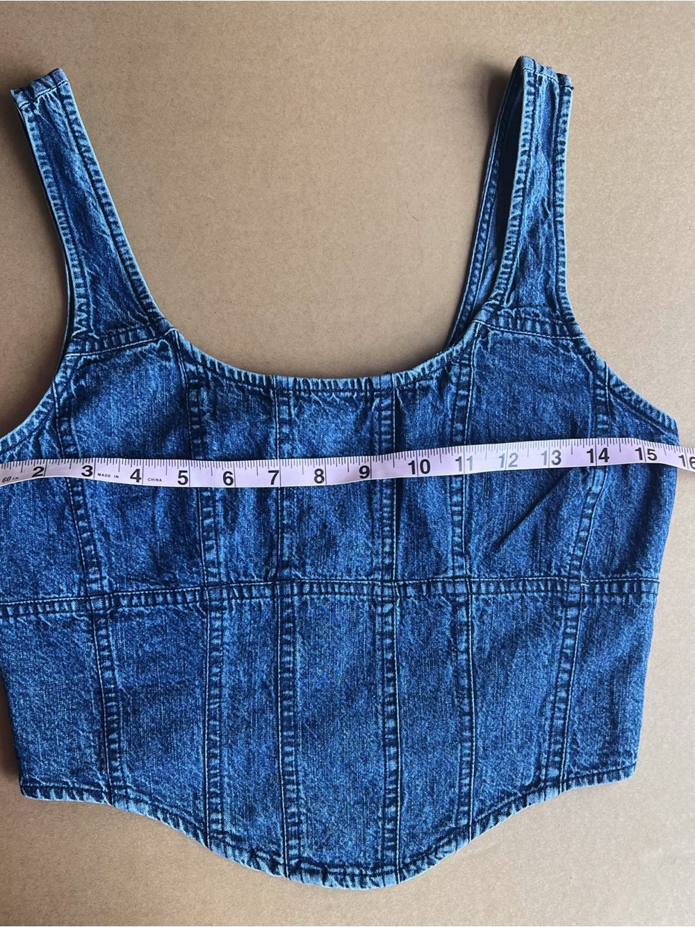 Coquette Denim Milkmaid Corset Top Blue Acid Wash Cottagecore Bustier - Picture 4 of 5